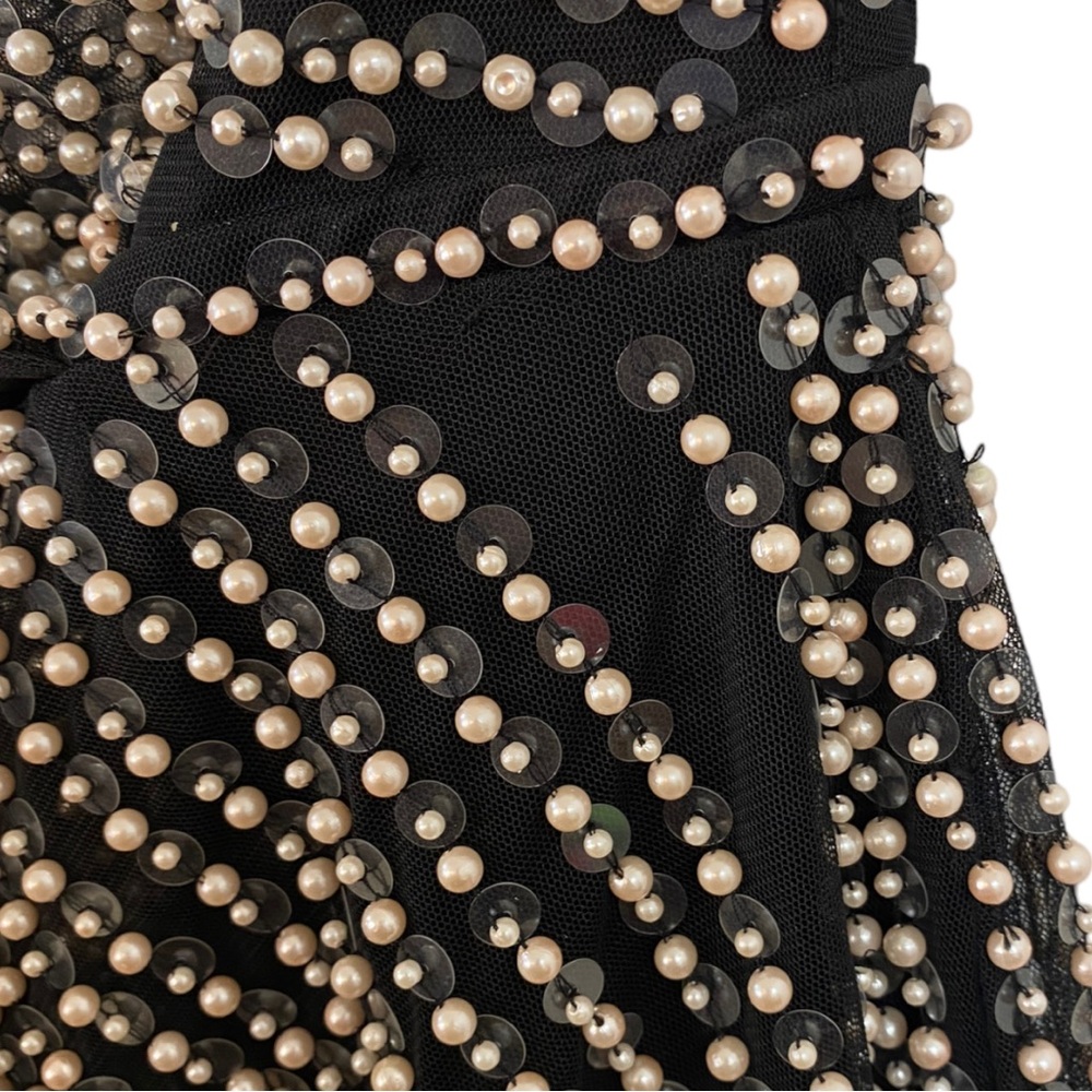 NWT Mac Duggal Black Pearl Sequin One Shoulder Bow High Slit Maxi Dress Size 2 - Picture 10 of 11